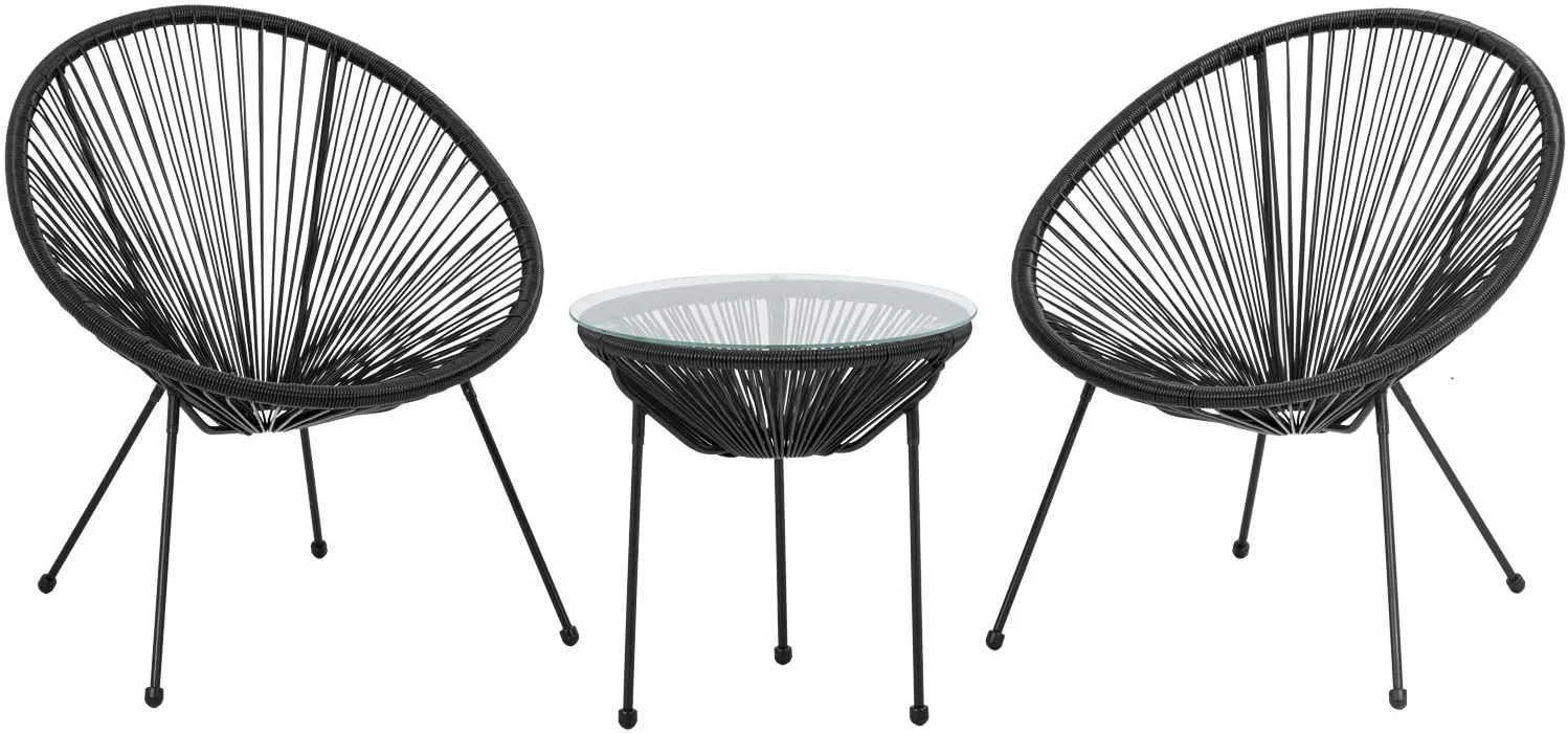 Bistro Table Set Patio Bistro Set Outdoor Chairs Set of 2 Acapulco Chairs Small Patio Table and Chairs All-Weather Hammock Weave Chair Set of 2 And