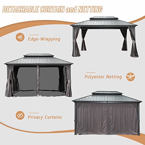 Domi 10' x 10' Hardtop Gazebo Outdoor Metal Gazebo with Galvanized Steel Double Roof Canopy, Curtains and Netting for Patio, Backyard, Deck