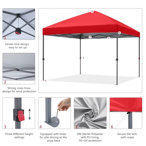 ABCCANOPY Durable Easy Pop up Canopy Tent 10x10, Red