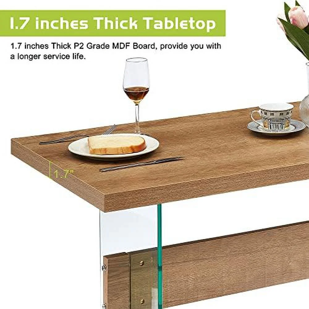 TJUNBOLIFE Modern White Dining Table  High Glossy Dining Room Table for 4/6  Glass Desk Table for Small Space  55 inches Rectangular Dinner Table for