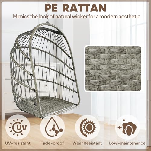 Chihee Egg Chair Foldable Wicker Rattan Hanging Chair Swing Chair Indoor Outdoor Patio Wicker Chair Hammock Chair with Stainless Steel Hanging Kit