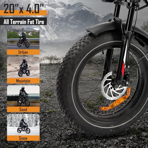S8 Electric Bike for Adult, 1000W 20" Fat Tire 48V 17.5AH Removable Battery, Max 35-70 Miles Electric Motorcycle