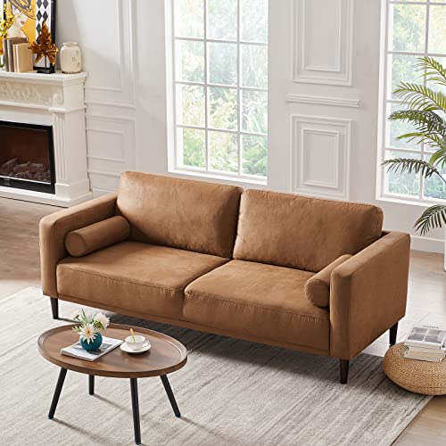 HIFIT Sofa Couches, 79” Mid-Century Modern Couch, Breathable Faux Leather Couch with Upholstered Cushions/Pillows, 3-Seat Sofas & Couches