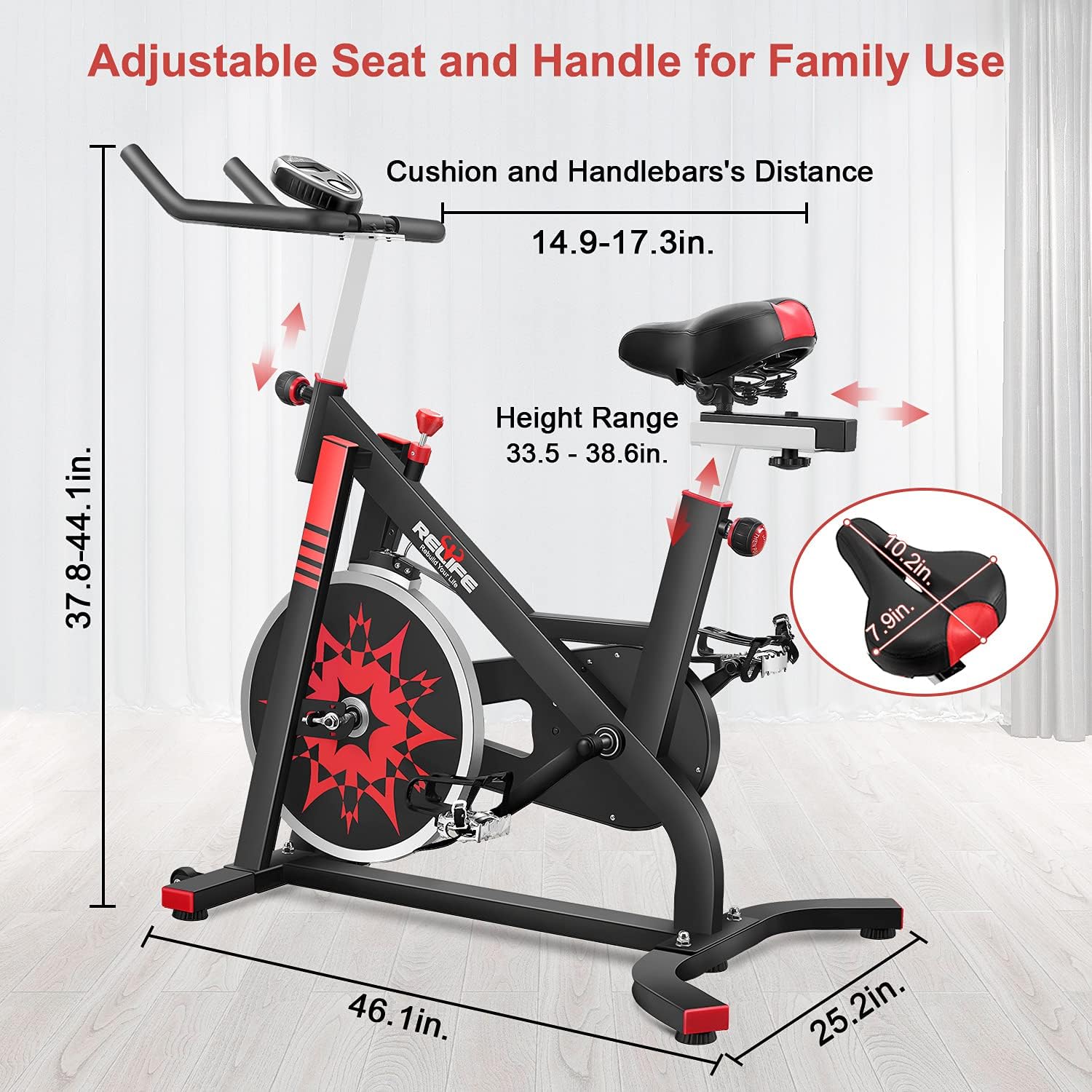 RELIFE REBUILD YOUR LIFE Exercise Bike Indoor Cycling Bike Stationary Bicycle with Resistance Workout Home Gym Cardio Fitness Machine Upright Bike