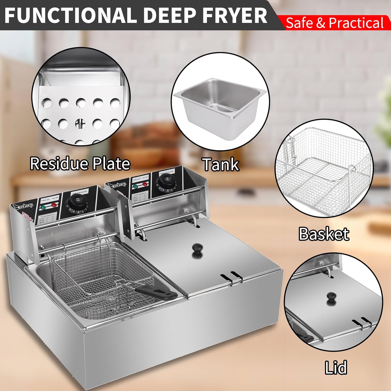 Electric Deep Fryer with Basket for Home Use, 12.7QT/12L Large Deep Fryer with Temperature Control, Commercial Fryer for Home, Commercial Kitchen