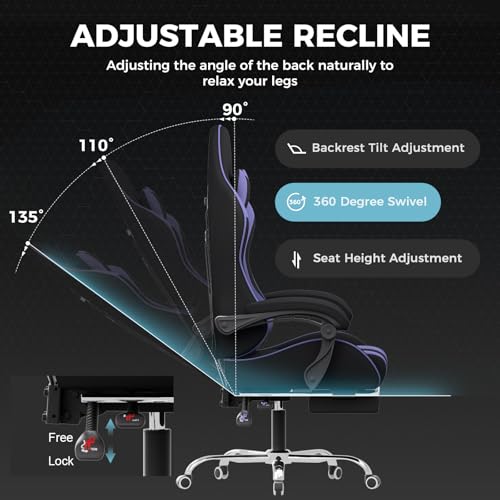 GTPLAYER Gaming Chair, Computer Chair with Footrest and Lumbar Support