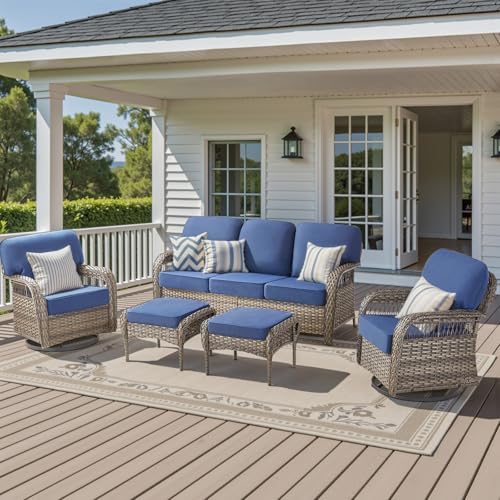 7 Pieces Outdoor Furniture Set with Swivel Chairs