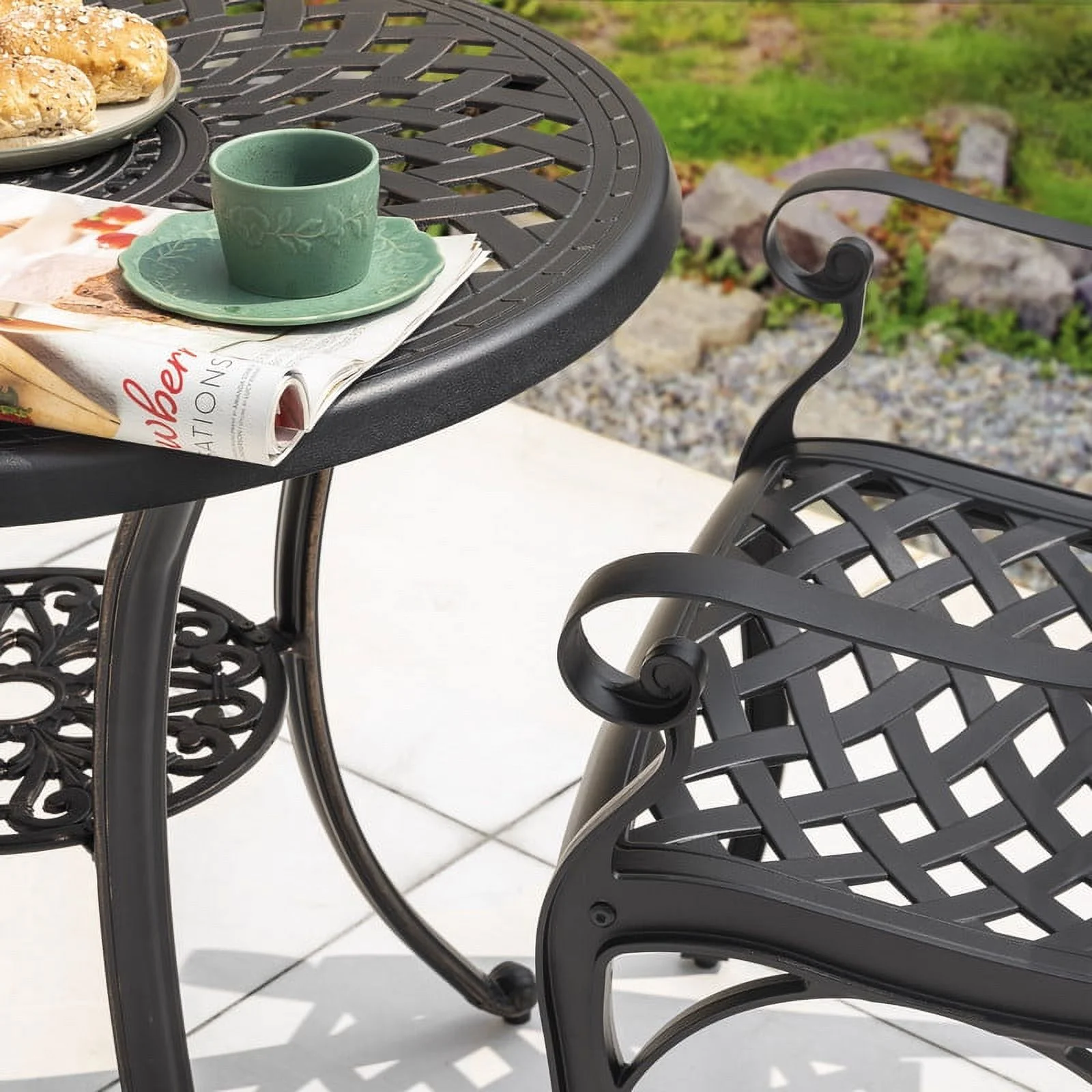Nuu Garden 3 Piece Aluminum Patio Bistro Set with Umbrella Hole, All-Weather Rust-Resistant Outdoor Patio Bistro Furniture Set,Black