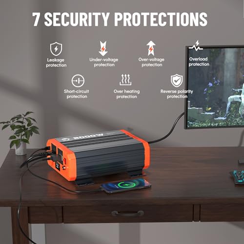 TOPBULL Power Inverter Pure Sine Wave 12V DC to 110V/120V AC Off-Grid Solar Power Inverter with USB, Type-C Port