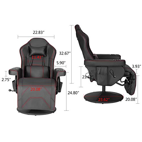 Modern-Depo Gaming Recliner Chair with Speakers, Massage, High Back, Cupholder, Headrest, Lumbar Support