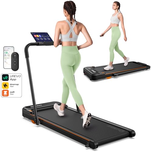 UREVO Strol 2E Smart 2-in-1 Folding Treadmill, Compact Walking Pad with Safety Handle, Plug and Play, Dual LED Display, Workout APP