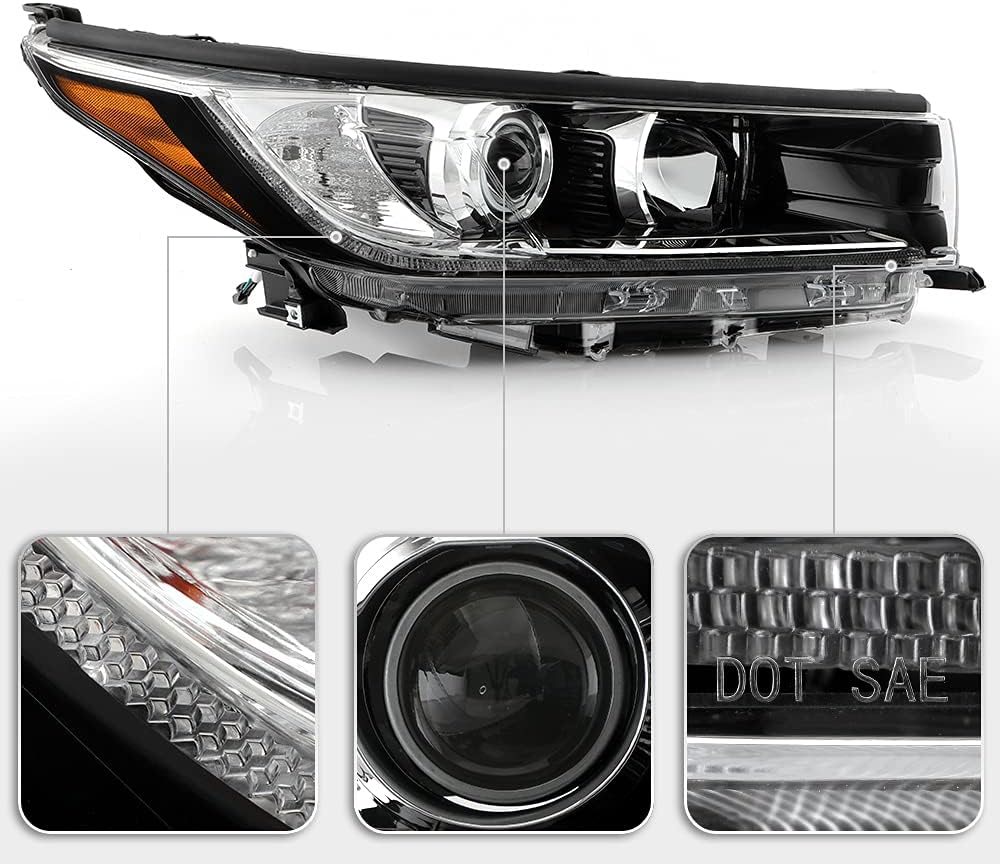 ACANII - For [LED DRL Model Only] 2017 2018 2019 Toyota Highlander LED DRL Projector Headlight Headlamp Passenger Side