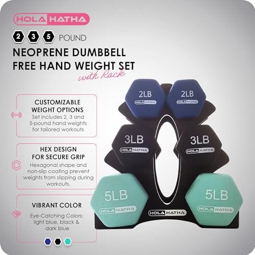 HolaHatha Neoprene Dumbbell Free Hand Weight Set with Rack, Ideal for Home Exercises to Gain Tone and Definition