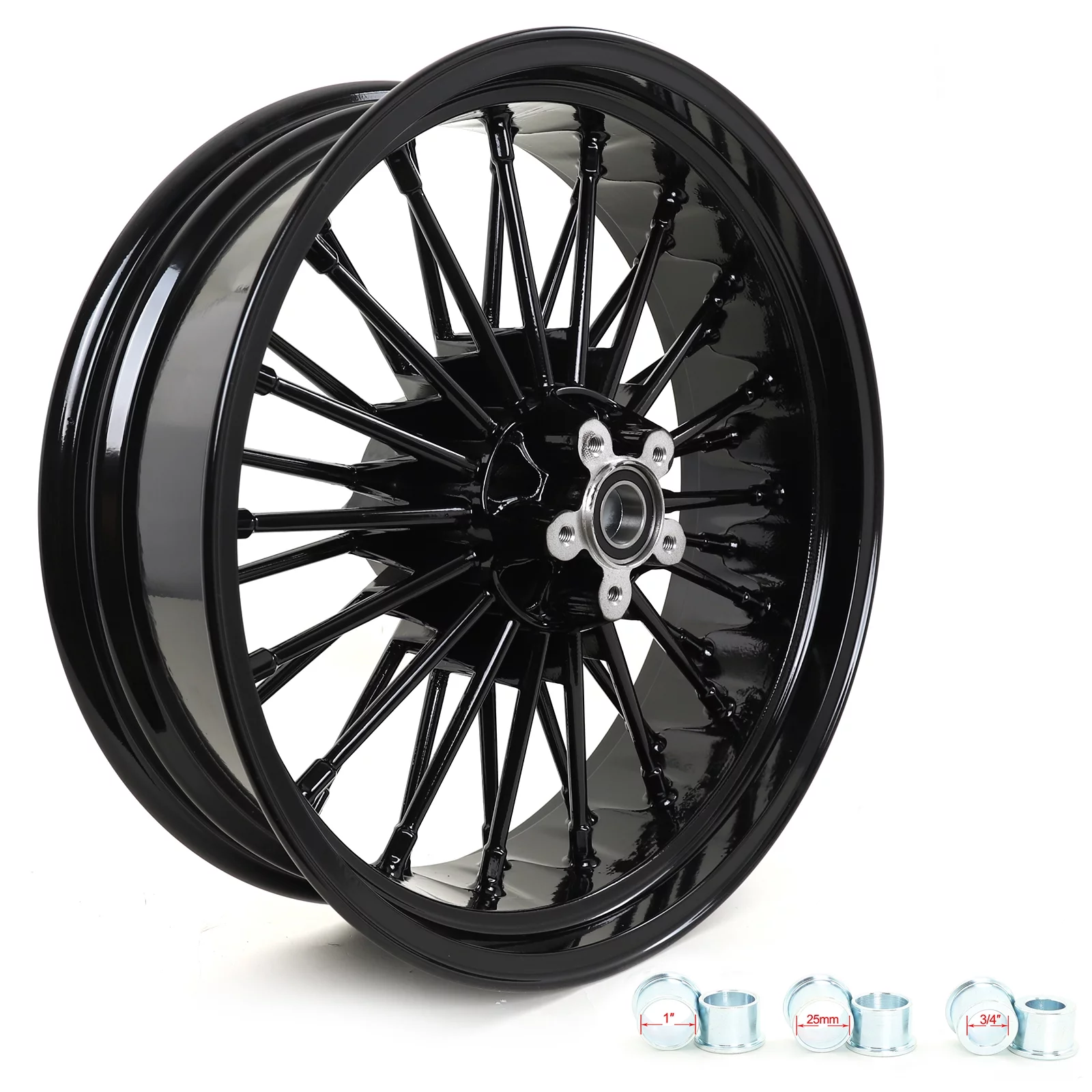 Gloss Black 18"x5.5" 36 Fat Spokes Tubeless Rear Wheel for Harley Dyna Touring Bagger 84-08 - Curated Treasures Market
