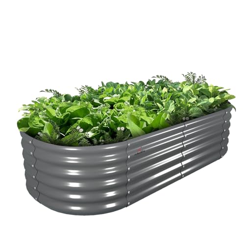 A ANLEOLIFE 8X4X1.5 ft Galvanized Raised Garden Beds Outdoor, Oval Large Metal Planter Box for Planting Vegetables Flowers Herb