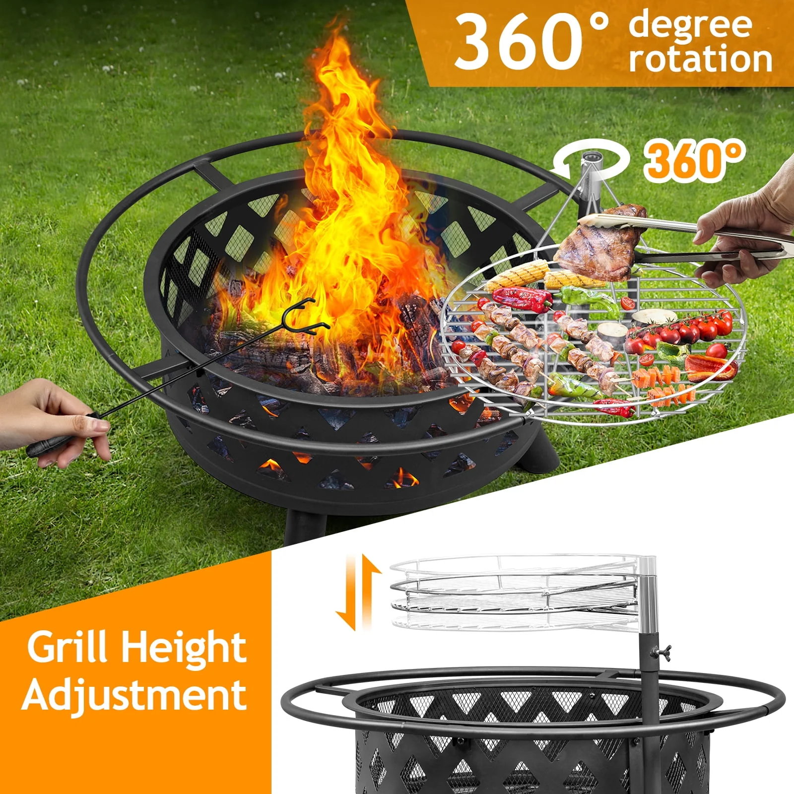 UBesGoo 32 Wood Burning Firepit Garden Square Fire Pit Stove Fire Bowl Patio Firepits Outdoor Black