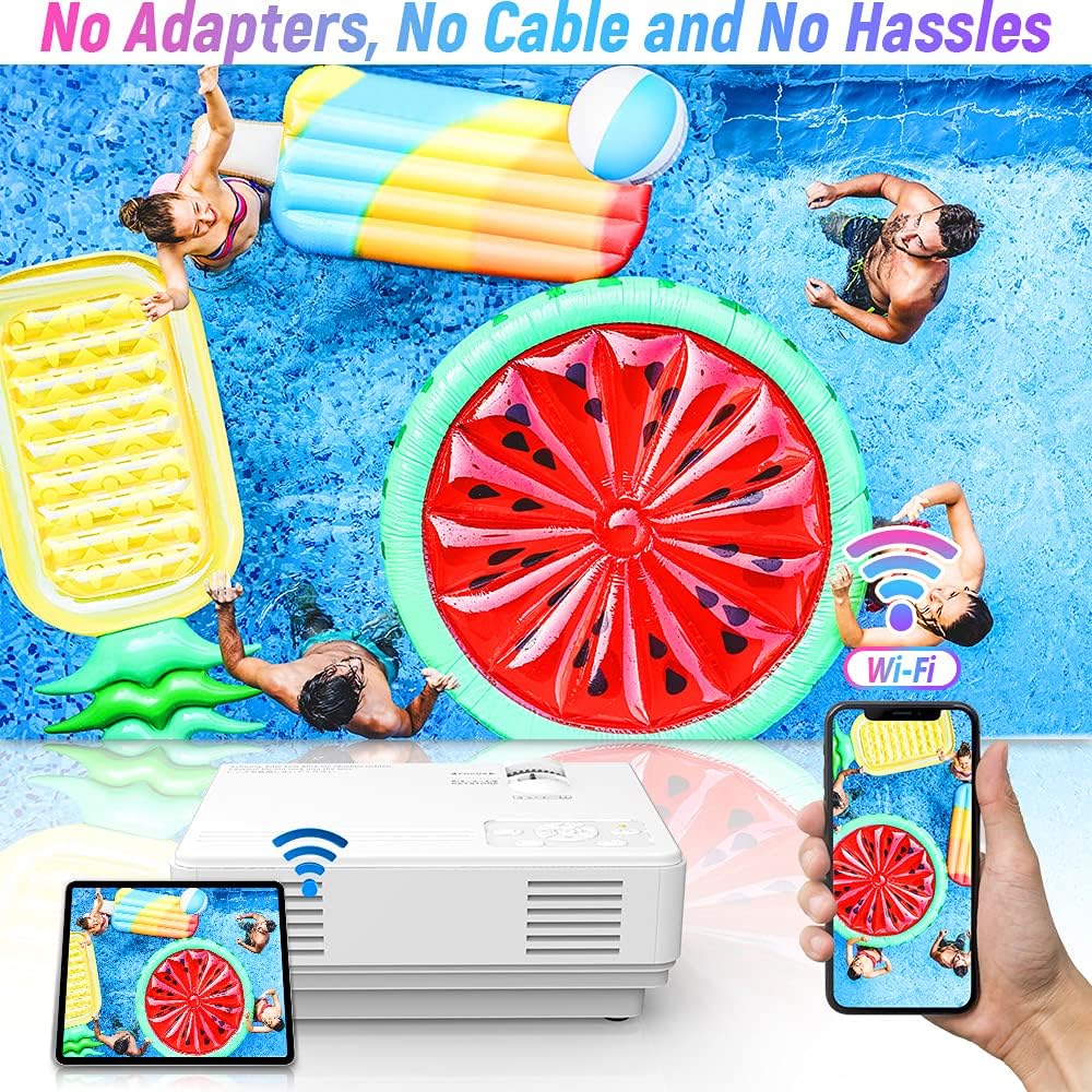 Projector with WiFi, 6500 Lumen Outdoor Projector, 1080P Full HD Supported Synchronize Smartphone Screen by WiFi/USB Cable for Home Theater