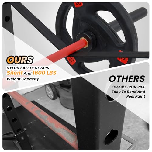 Power Cage with LAT Pulldown, Multi-Functional Power Rack with Cable Pulley System and J-Hooks, Squat Rack with Dip Bars and Landmine Attachment