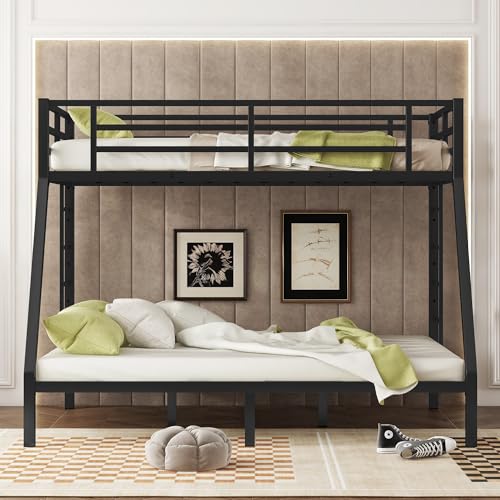 Heavy Duty Bunk Bed Frame with Ladder, Twin XL Over Twin XL Bunk Beds with Safety Guardrails, Adults Bunk Beds with Noise-Reducing Rubber Stoppers