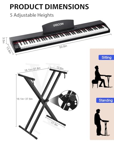 Digital Piano Keyboard for Beginners,Full Size 88 Key Semi-Weighted Keyboard Electric Piano with Stand,Power Adapter,Sheet Music Stand,Pedal