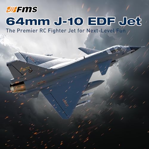 Fms Rc Jets 64mm J10 EDF Fighter Jet with Reflex Vigorous Dragon Rc Airplanes for Adults Remote Control Planes Air Force Gray Paint PNP(NO