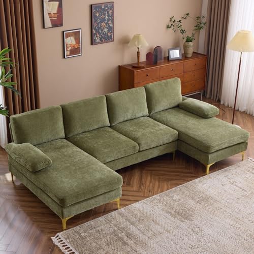 Karl home Convertible Sectional Sofa 110" U-Shape Sofa Couch 4-Seat Couch with Chaise ChenilleFabric Upholstered for Living Room, Apartment, Office
