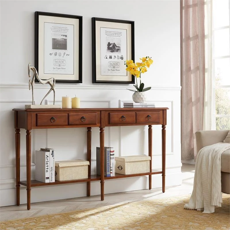 Leick Home Coastal Double Hall Console Table in Pecan
