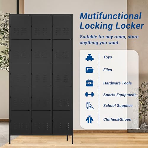 72" Metal Locker for Employees 3 Doors Blue Steel Storage Locker for Office, School, Gym - Metal Storage Cabinets for Home, Office, Gym, School