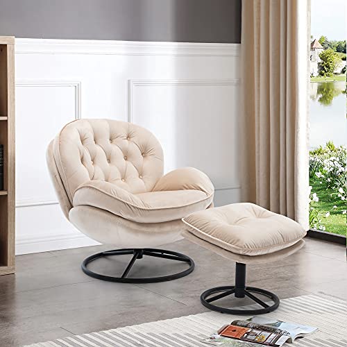 Baysitone Velvet Swivel Accent Chair with Ottoman Set, Modern Lounge Chair with Footrest, Comfy Armchair with 360 Degree Swiveling for Living Room