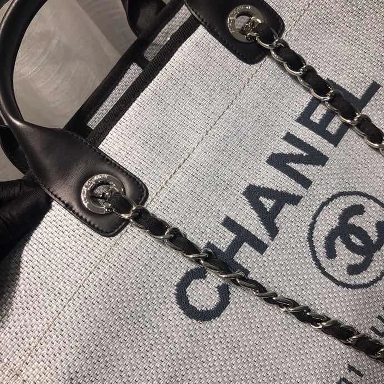 Chanel Deauville Tote Canvas Bag Light Grey For Women, Women&rsquo;s Handbags, Shoulder Bags 15in/38cm A66941