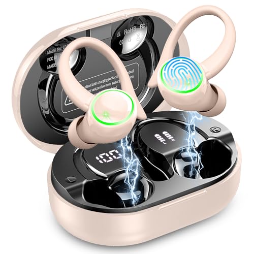 Wireless Earbuds, Bluetooth 5.4 Headphones Sports, 50H Playback Over-Ear buds with ENC Noise Cancelling Mic