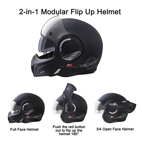 BEON Full Face Motorcycle Helmet DOT Approved, 180° Reversible Chin Guard Modular Pilot Helmet with Anti-Fog Dual Visors for Adult Men Women (S-XXL)