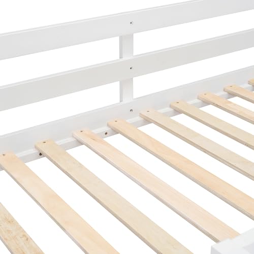 Ball & Cast Full Over Full Bunk Bed with Twin Size Trundle and Built in 4 Drawer,Wood Bunkbed w/Storage Ladder & Slat Support