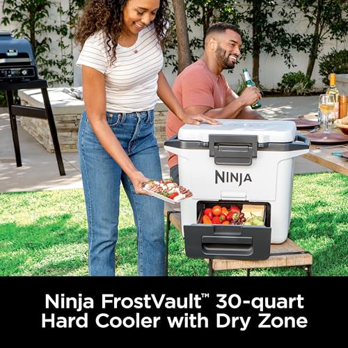 Ninja FB151GY FrostVault 50qt Hard Cooler with Dry Zone, Integrated Fridge-Temp Dry Storage Drawer, Premium Heavy-Duty Insulated Cooler