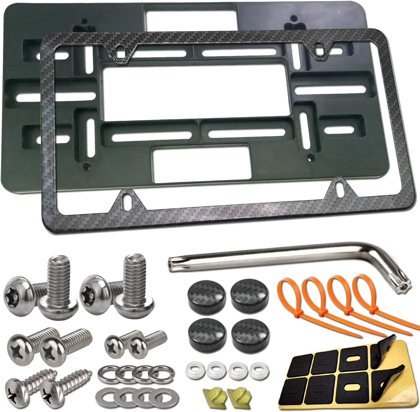 Aootf Front License Plate Bracket- Universal Front Bumper License Plate Mounting Kit, Car Tag Holder Adapter& Black Aluminum Plate Cover