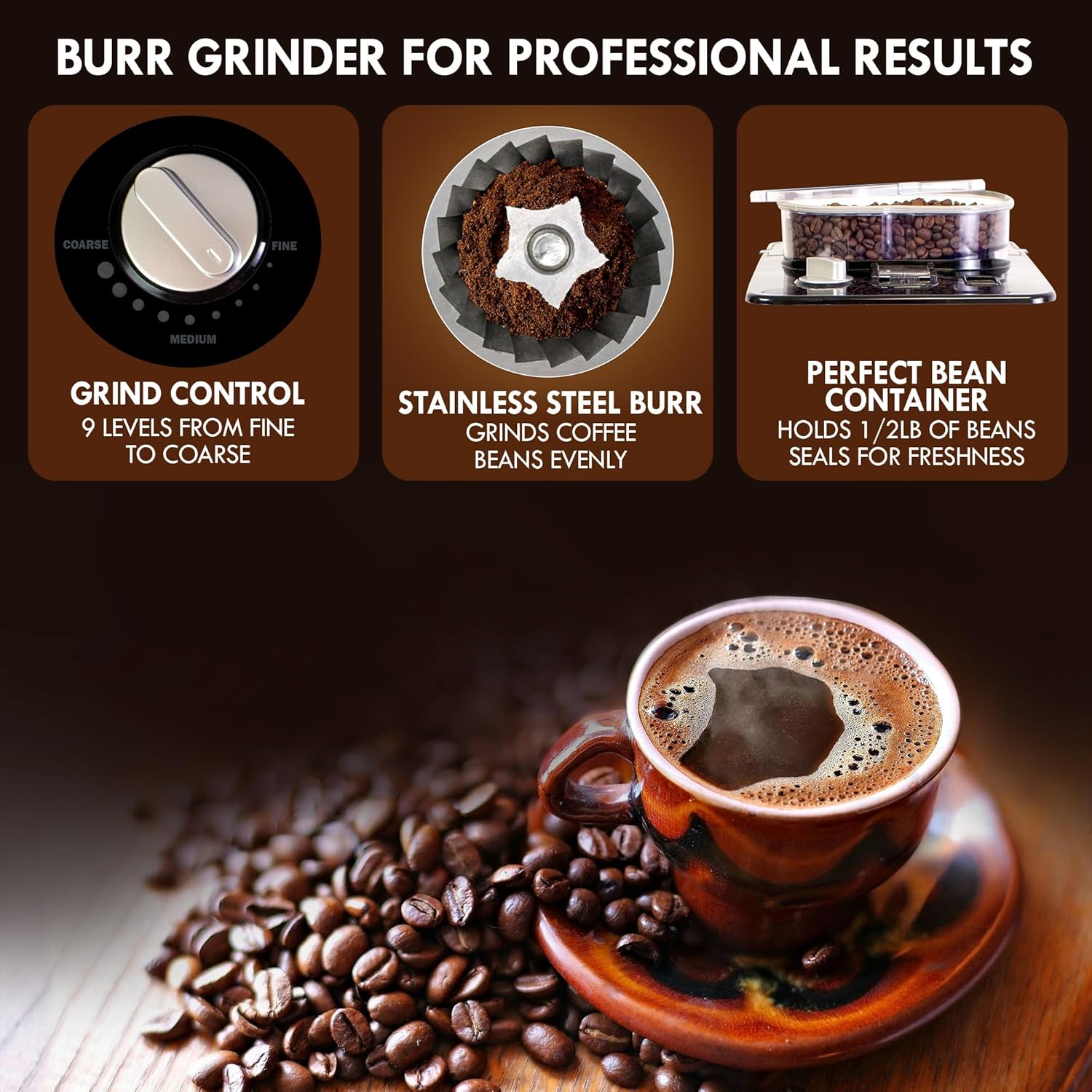 Kenmore Elite Grind and Brew Coffee Maker w/ Burr Grinder, 12 Cup Programmable Automatic Timer Brew Coffee Machine, Air-Tight Bean Hopper
