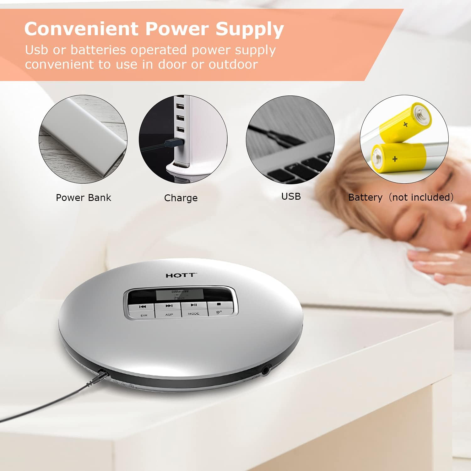 HOTT CD511 Portable CD Player, Personal Compact CD Player with Headphones, Anti-Skip/Shockproof for Home Travel and Car