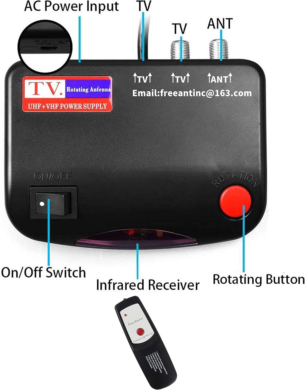 Updated!150 Miles-Amplified Outdoor TV Antenna-4K/1080p High Reception+60FT RG6 Cable-360°Strong Motor Rotation Wireless Remote- Snap On