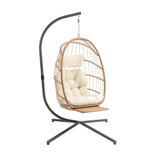 Yechen Hanging Egg Chair with Stand and Footrest for Indoor Outdoor