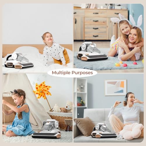 T600 Bed Vacuum Cleaner with UV-C Light, 15Kpa Suction 700W Powerful Double Cup Handheld Vacuums, Mattress Vacuum Cleaner with Smart Dust Sensor