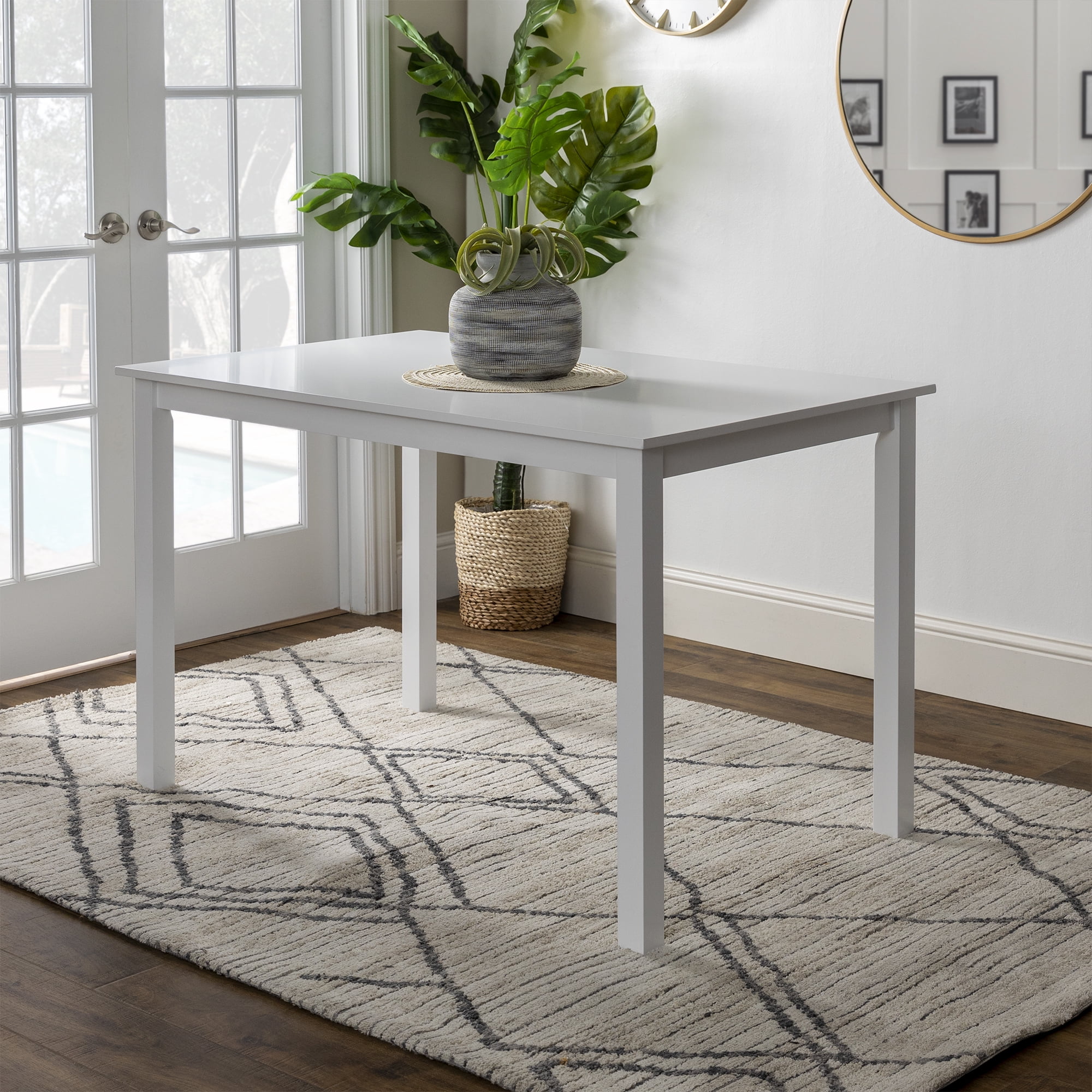 Walker Edison 5-Piece Solid Wood Farmhouse Dining Set - White/Grey