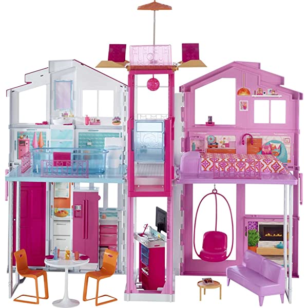 Barbie 3-Story House with Pop-Up Umbrella, [Amazon Exclusive] Townhome