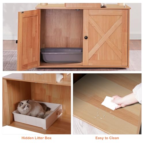 Heybly Cat Tree with Litter Box Enclosure for Indoor Big Cat, Cat Tower for Large Cats 20 lbs Heavy Duty