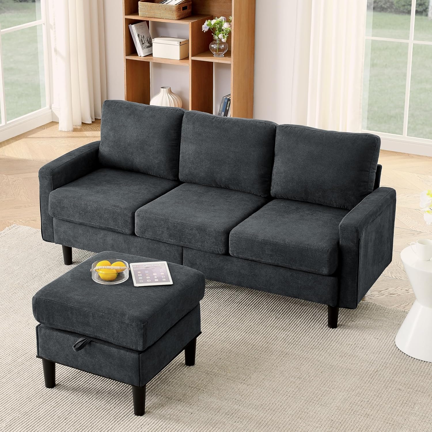 Convertible Sectional Sofa, L Shaped Couch with Storage Reversible Ottoman Bench