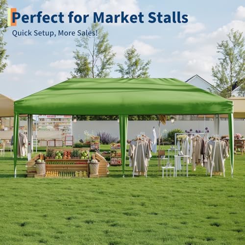 10x20 Pop Up Canopy - Easy Up Camping Tent with One Roller Bag, 3 Adjustable Height, 4 Weight Bags for Deck, Garden, Sports, Beach, Party - White