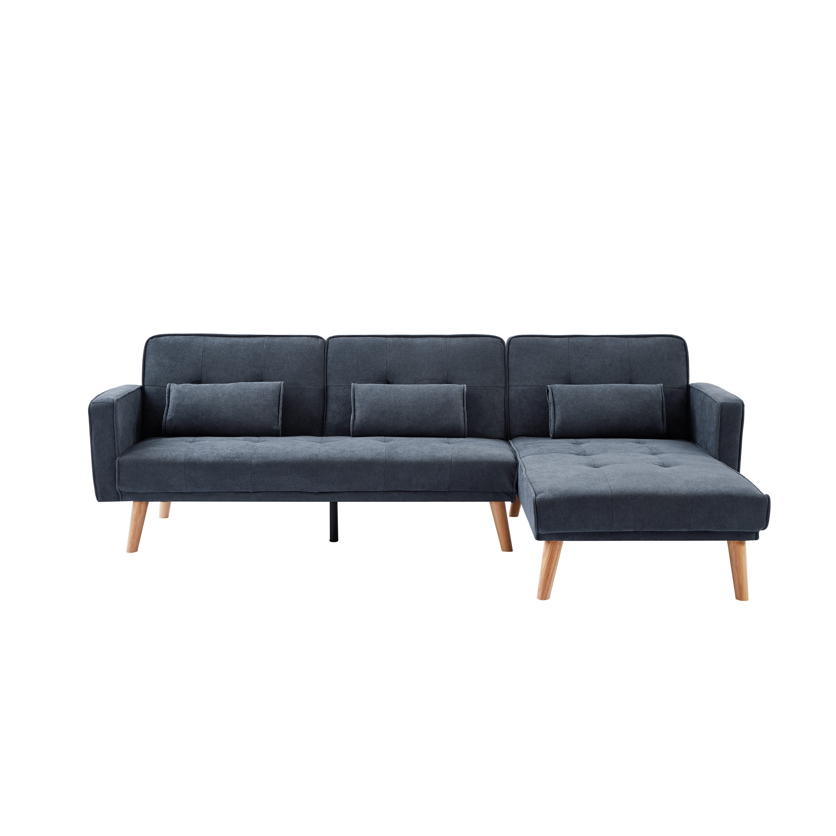 Convertible L-shaped Linen Sleeper Sectional Sofa, Right Facing