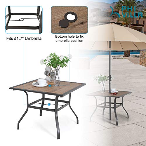 PHI VILLA 5 PCS Outdoor Patio Dining Set with Swivel Dining Chairs (Blue) and 37"x 37" Metal Steel Dining Table(1.57" Umbrella Hole)