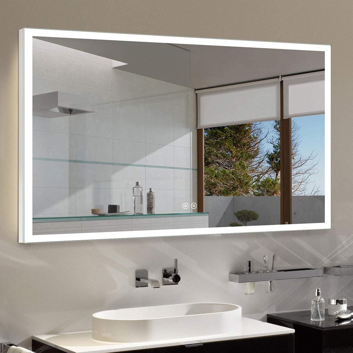 Dimmable LED Bathroom Mirror with Anti-Fog Function, 36x28 in Vertical & Horizontal Mount Illuminated Mirror with Touch Button, CRI>90