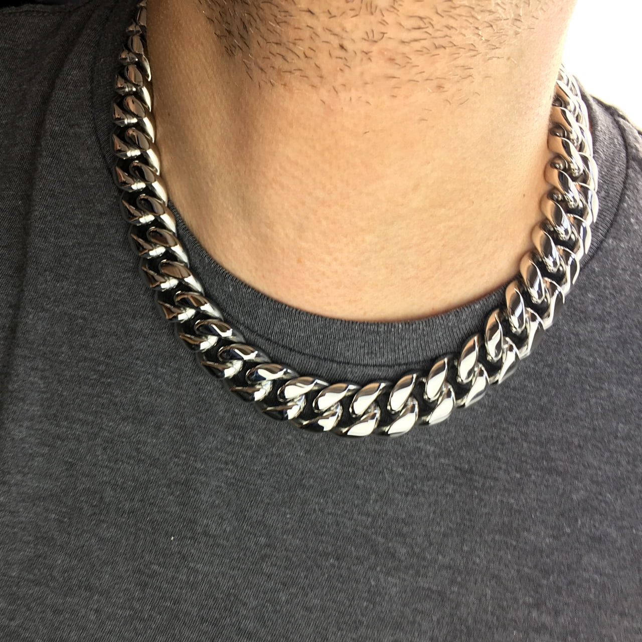 Mens 18MM Miami Cuban Chain Heavy Solid Stainless Steel Silver Hip Hop Necklace 20" inch