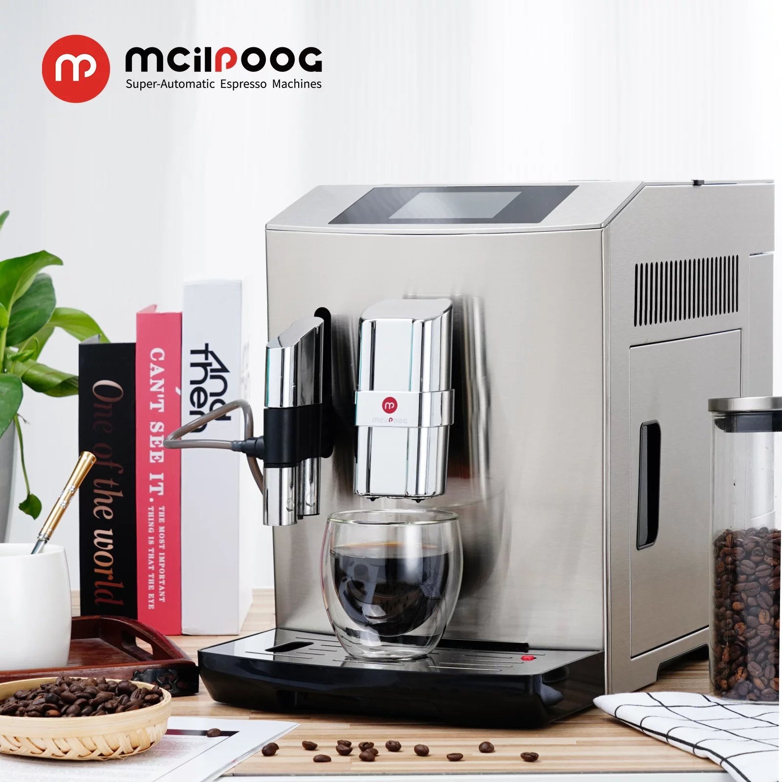 Mcilpoog 2022New Fully Automatic Coffee Machine, Silver Full Metal, Super Automatic Espresso Machine with Milk can, WS-S7 can make Americano, Latte